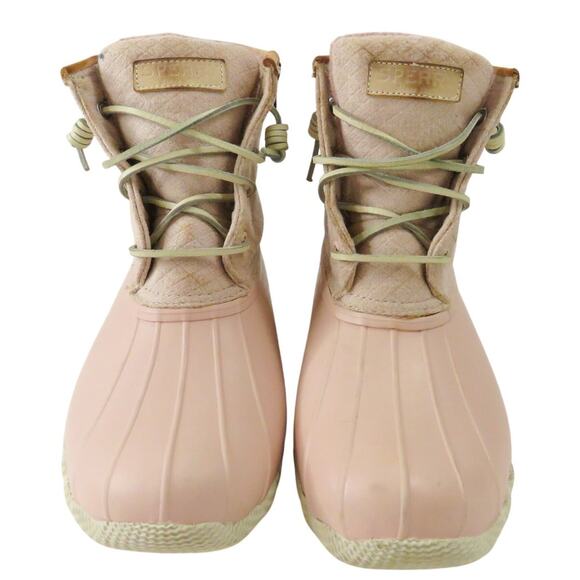 Sperry Saltwater Canvas Rainboots Rose Oats Pink Duck Boots Size 8 - Picture 2 of 11